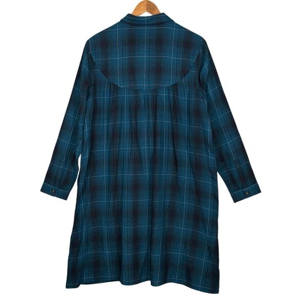 NWT J.Jill Plaid Button Front Shirt Dress Tunic Green Navy Check | Medium - Picture 3 of 8